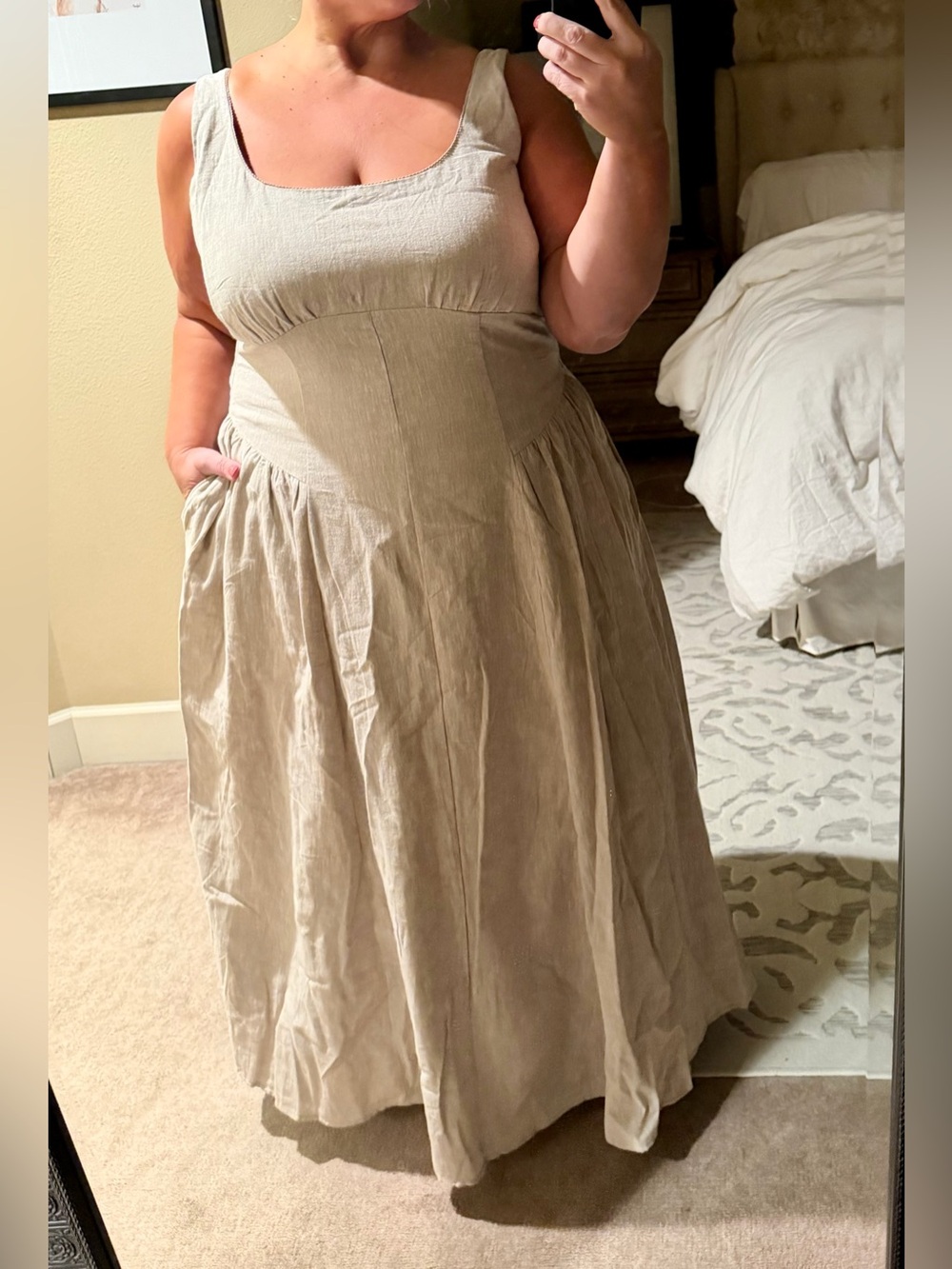 Sleeveless Beige Linen Dress - Picture 6 of 11